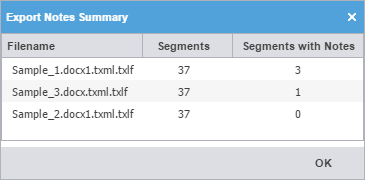 Export Notes Summary dialog