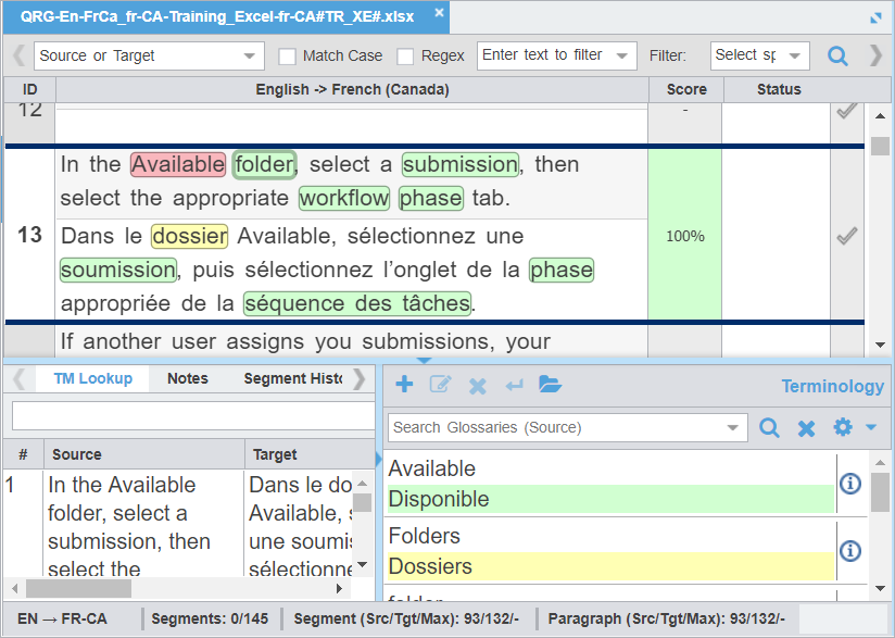 Terminology pane