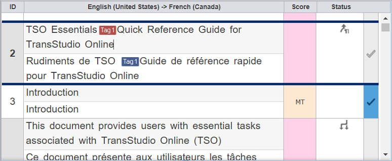 Editor table showing merged and split segments