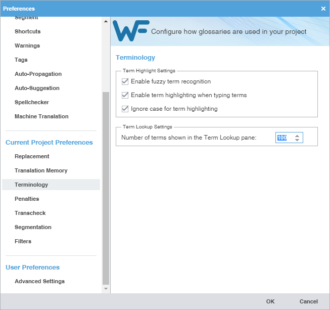 Terminology Preferences pane