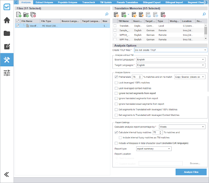 Quick Tools analysis tab