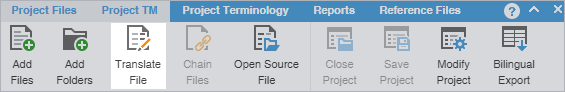 Project tab selected showing Translate File button below