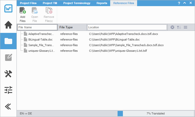 Project reference files dashboard