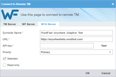 Connect to remote TM dialog