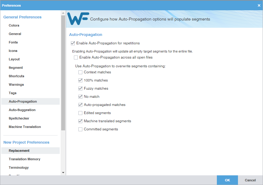 Auto-Propagation Preferences pane