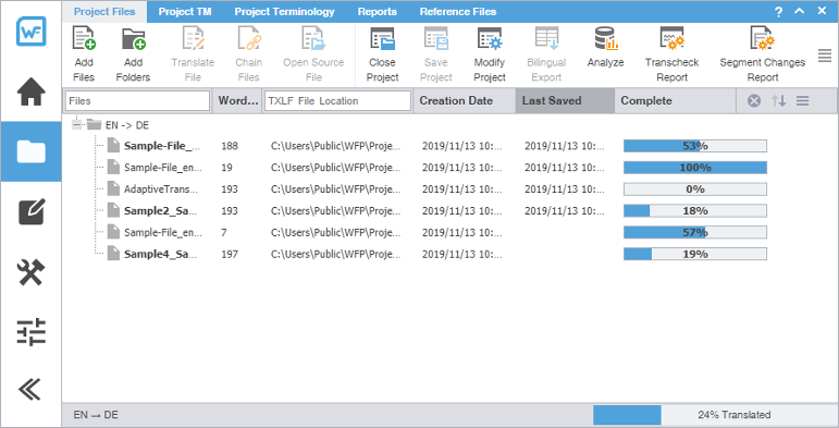 Project Files dashboard