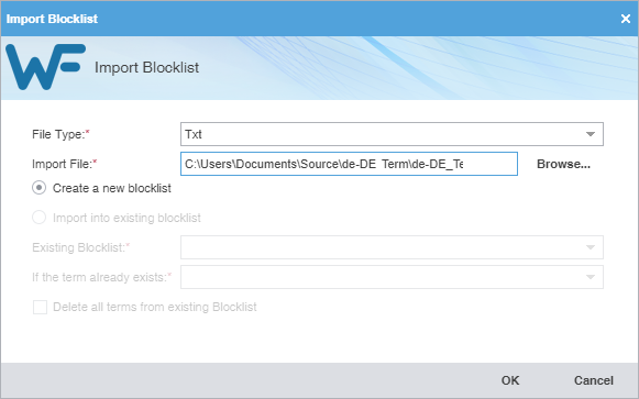 Import blocklist dialog