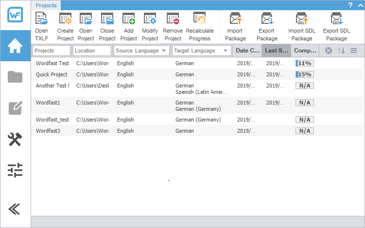 Wordfast Pro user interface