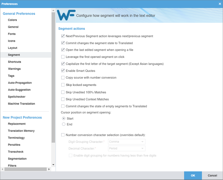 Segment Preferences pane