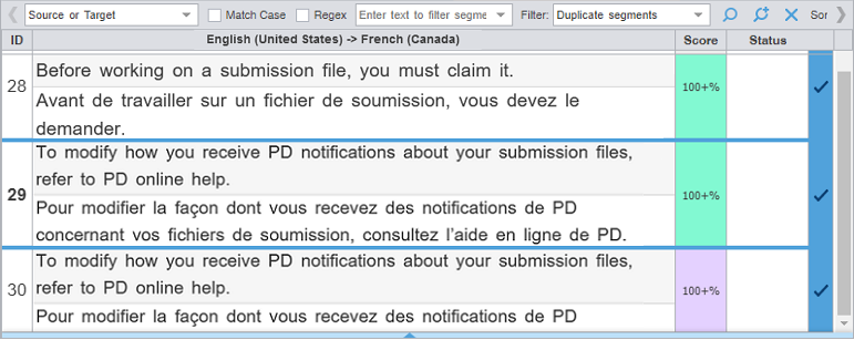 Editor table showing duplicate segments