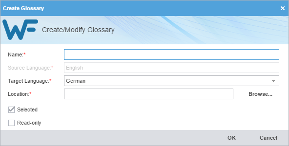 Create glossary dialog