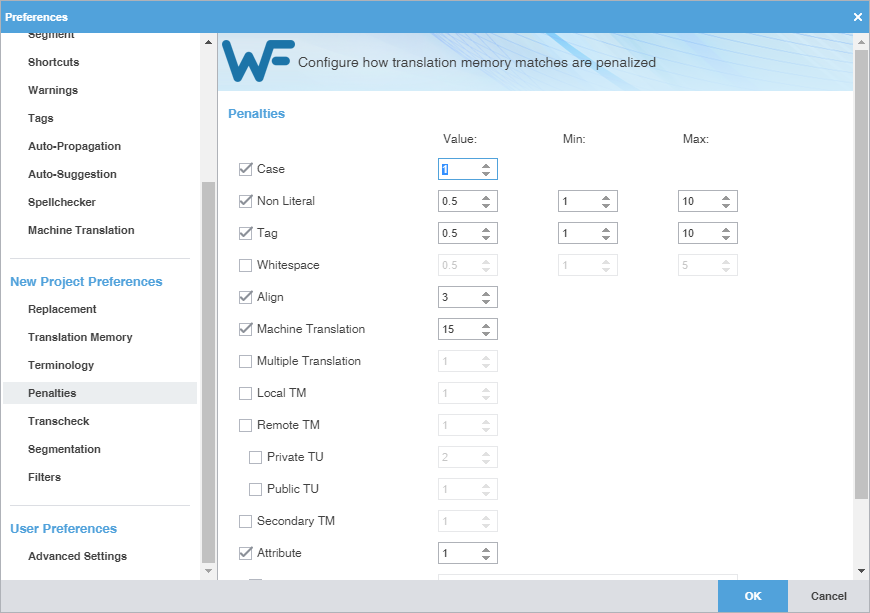 Penalties Preferences pane