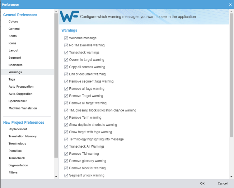 Warnings Preferences pane