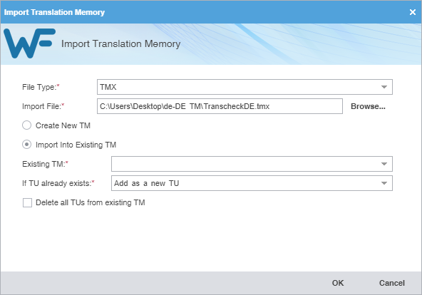 Import TM dialog