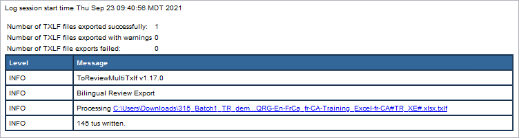 Session log displayed