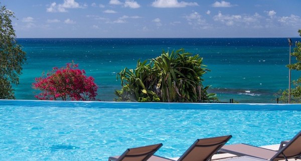 A view of the ocean and pool at the Karibea Resort in Sainte Luce, Martinique